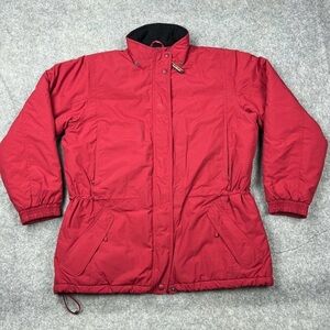 LL Bean Jacket Womens Large Red Insulated Nylon Ski Snow Coat Thinsulate Ultra